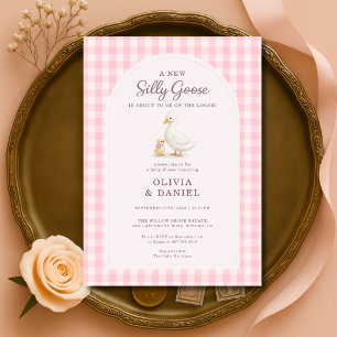 Dummer Gans Rosa Gingham-Paar-Baby-Party Einladung