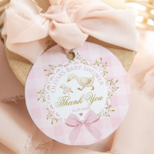 Dummer Gans Rosa Gingham-Schleife Baby Shower Dank Geschenkanhänger