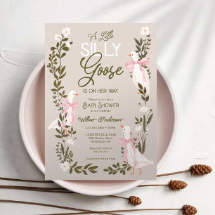Dummer Gans Rosa Schleife Mädchen Babyparty Einladung
