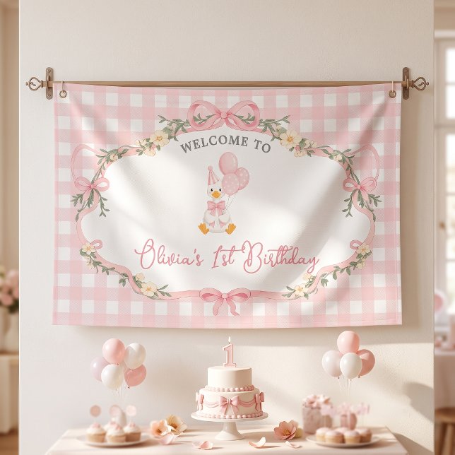 Dummer Gans Rosa Schleife Mädchen Geburtstag Banner (Von Creator hochgeladen)