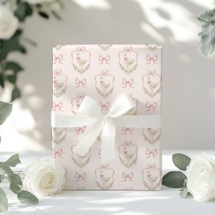 Dummer Gans Rosa Schleifen-Wappen Vintage-Baby-Par Geschenkpapier
