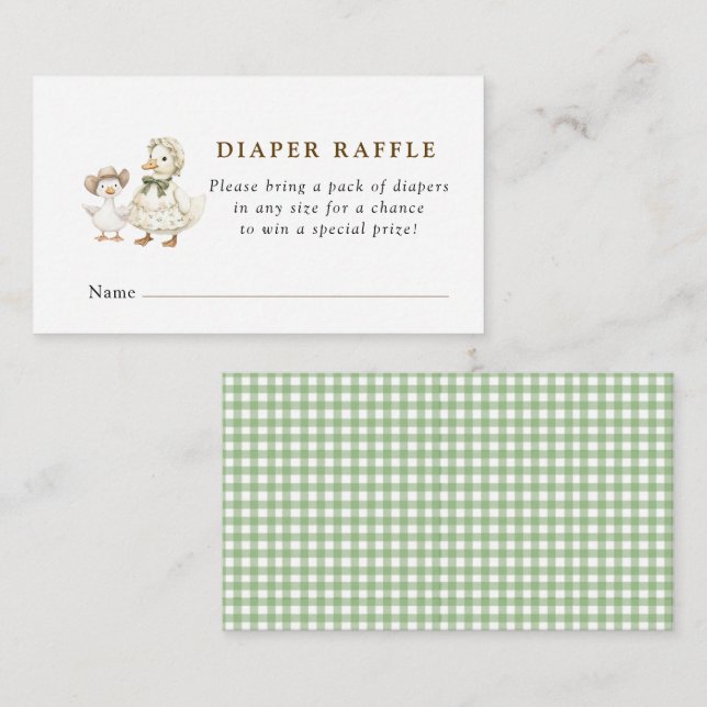 Dummer-Gans-Sage-Gingham-Babyparty-Windeln-Raffle  Begleitkarte (Vorne/Hinten)