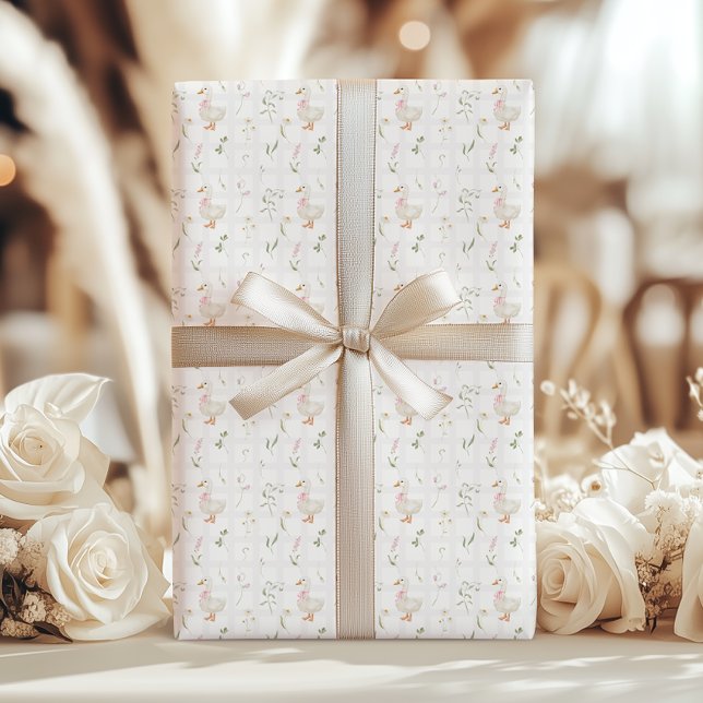 Dummer Gans Wildblumen Gingham Mädchen Party Geschenkpapier (Von Creator hochgeladen)