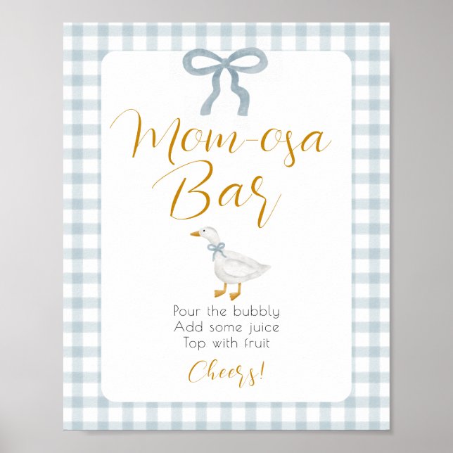 Dummer Gänschen Blaues Gingham-Baby-Party Mimosa-S Poster (Vorne)