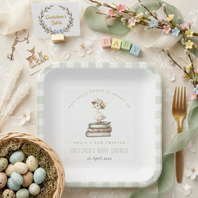 Dummer Gänschen Neues Kapitel Baby Shower zum Früh Pappteller (Silly Goose New Chapter Spring Baby Shower Paper Plates)