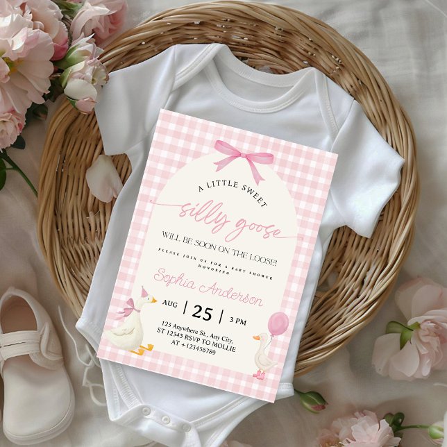 Dummer Gänschen Rosa Gingham-Baby-Party Einladung (Von Creator hochgeladen)