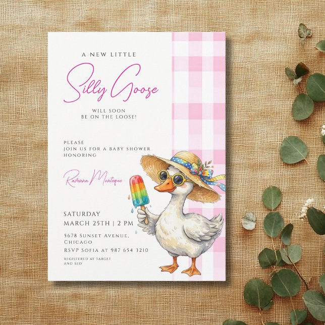 Dummer Gänschen Rosa Gingham-Hut Eis-Baby-Party Einladung (Von Creator hochgeladen)