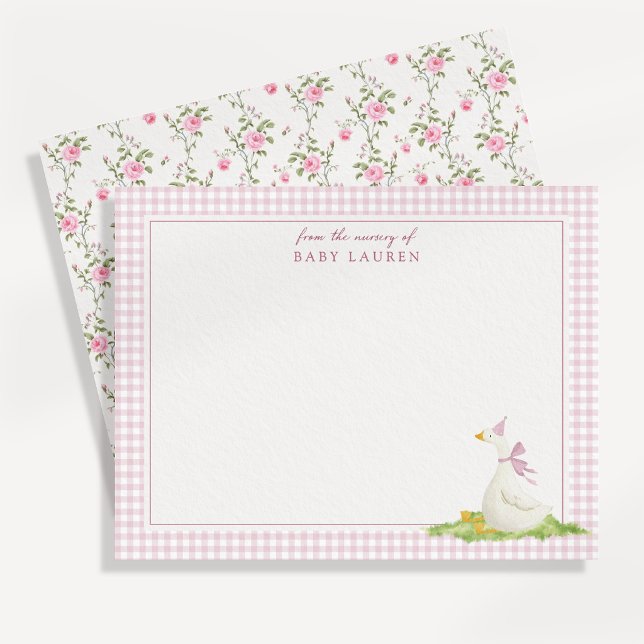 Dummer Gänschen Rosa Gingham-Kinderzimmer-Notizkar Einladung (Von Creator hochgeladen)