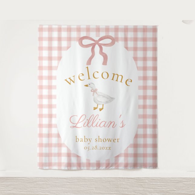 Dummer Gänschen Rosa Gingham Mädchen Baby Shower H Wandteppich (Vorderseite)