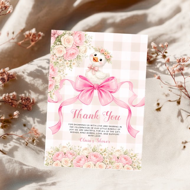 Dummer Gänschen Rosa Schleife Rose Mädchen Babypar Dankeskarte (Von Creator hochgeladen)