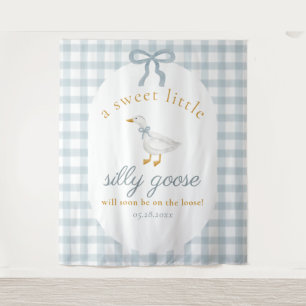 Dummer Gänse-Enten-Blau-Gingham-Baby-Shower-Hinter Wandteppich