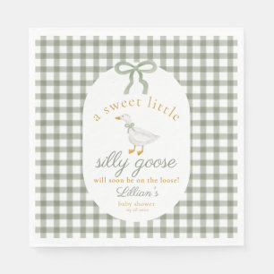 Dummer Gänse Grün Gingham Cottagcore Baby-Party Serviette