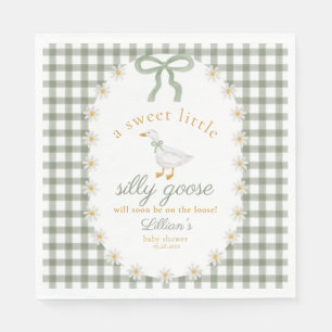 Dummer Gänse Grün Gingham Cottagecore Baby Shower  Serviette
