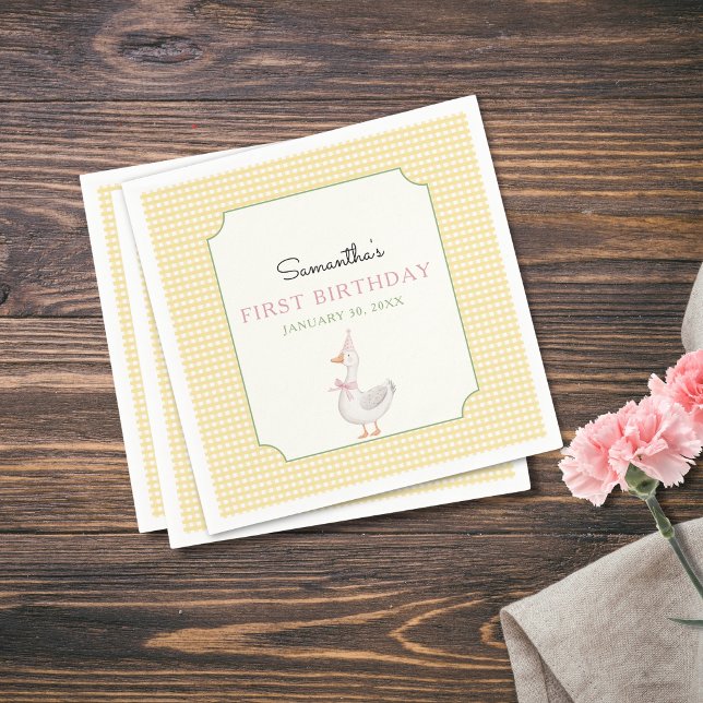Dummer Gänse-Pinkfarbene Luftballons Geburtstag Serviette (Silly Goose First Birthday Party Napkin)