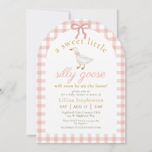 Dummer Gänse-Rosa-Bogen-Gingham-Baby-Shower-Tor Einladung