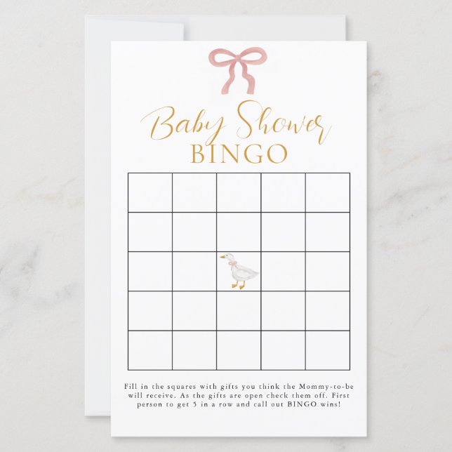 Dummer Gänse-Rosa-Gingham-Baby-Shower-Bingo (Vorderseite)