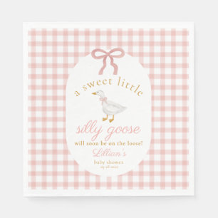 Dummer Gänse-Rosa-Gingham-Girl-Cottage-Baby-Party Serviette