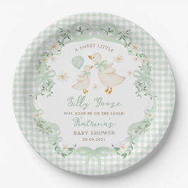 Dummer Gänse-Sage-Grün-Band-Gingham-Baby-Party Pappteller