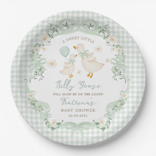 Dummer Gänse-Sage-Grün-Band-Gingham-Baby-Party Pappteller