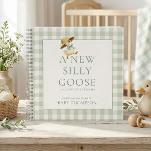Dummer Gänse-Salbei-Gingham-Baby-Shower-Gästebuch Notizbuch