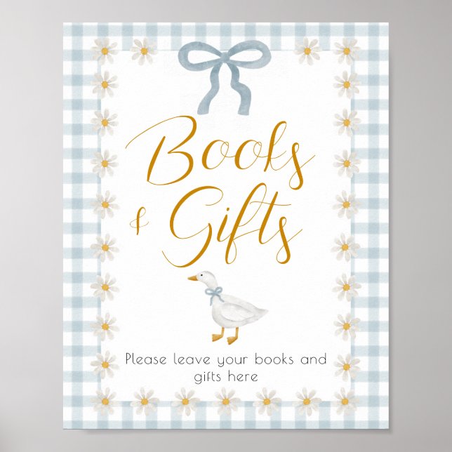 Dummer Gänseblauer Gingham-Baby-Shower-Geschenktis Poster (Vorne)
