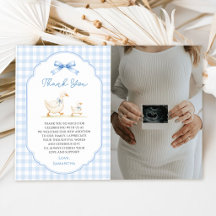Dummer Gänseblauer Gingham-Enten-Baby-Party-Foto