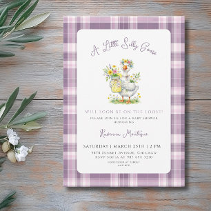 Dummer Gänseblume Lila Gingham-Baby-Party Einladung