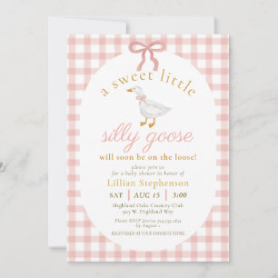 Dummer Gänseblush Rosa Schleife Gingham Baby Showe Einladung