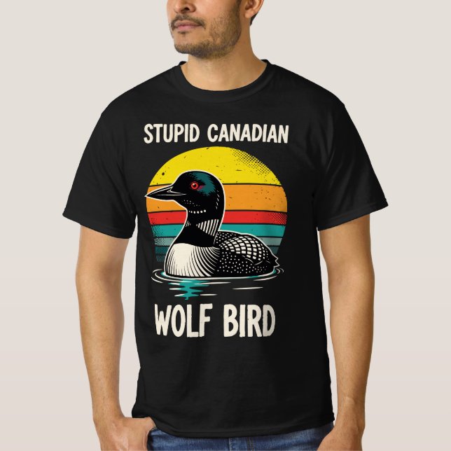Dummer Kanadischer Wolf Vogel | Lustiger Retro-Loo T-Shirt (Vorderseite)