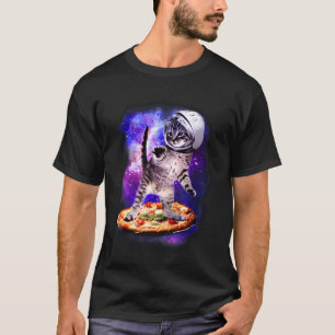 Dummer Katz fliegt eine Pizza Astronaut Kätzchen W T-Shirt