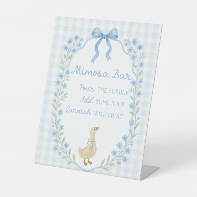 Dummer kleiner Gänse-Baby-Shower-Mimosa-Bar Sockelschild (Vorderseite)