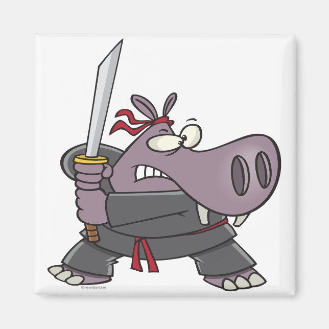dummer lustiger Ninja-Hippo-Cartoon Magnet (Vorne)