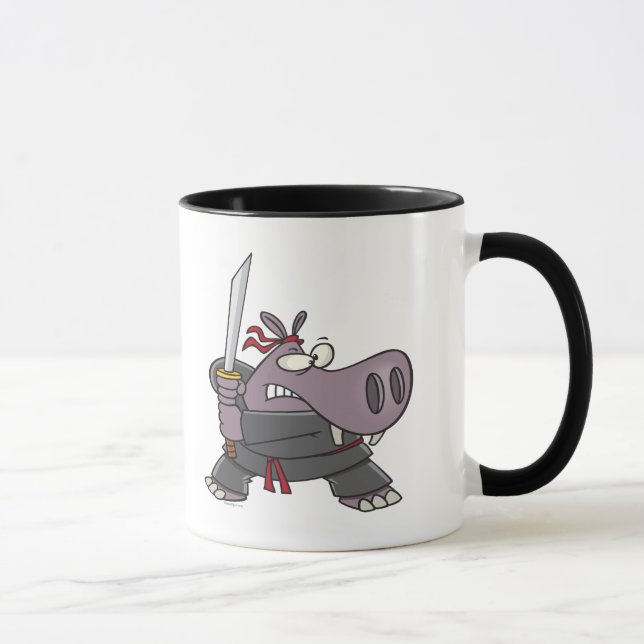 dummer lustiger Ninja Nilpferd Cartoon Tasse (Rechts)