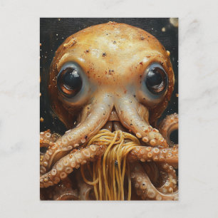 Dummer lustiger Oktopus, der Spaghetti isst Postka Postkarte