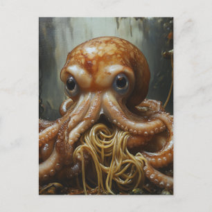 Dummer Tintenfisch isst Spaghetti-Postkarte Postkarte