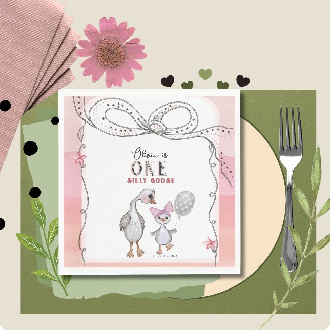 Dummerchen 1. Geburtstag Servietten | Wasserfarbe  (Silly Goose 1st Birthday Napkins  Watercolor Pink)