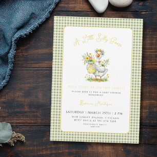 Dummerweise Gans Blume Grün Boho Gingham Babyparty Einladung