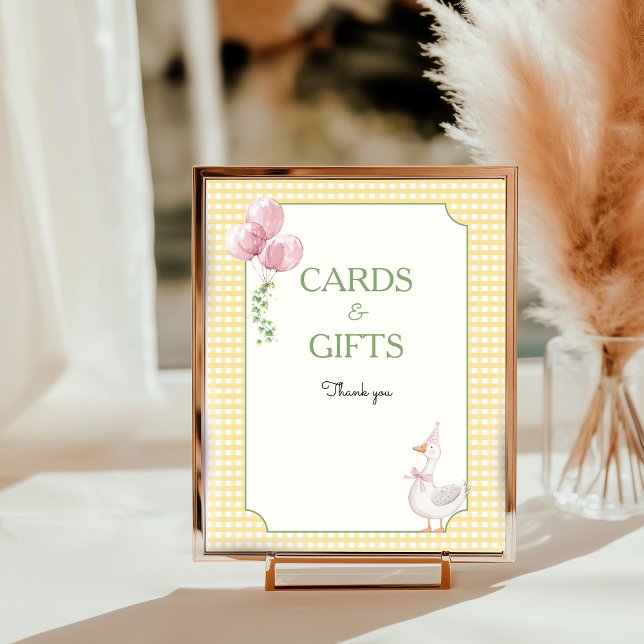 Dummerweise Gans Rosa Luftballons Gingham-Tisch-De Fotodruck (Silly Goose Table Top Sign)