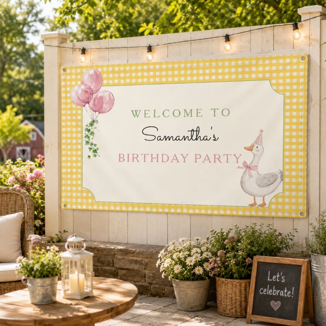 Dummerweise Rosa Luftballons Gingham Geburtstagsba Banner (Silly Goose Pink Balloons Birthday Banner)