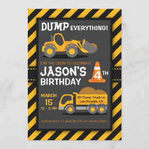 Dump Alles Dump Truck Birthday Party Einladung