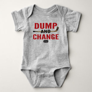Dump and Change Hockey Baby Bodysuit Red Sticks Strampler