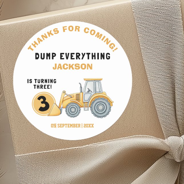 "DUMP EVERYTHING! Construction Birthday 3 Runder Aufkleber (Von Creator hochgeladen)