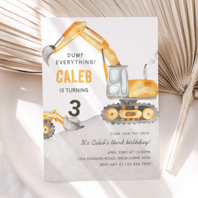 Dump Everything Construction Truck 3rd Birthday Einladung (Von Creator hochgeladen)