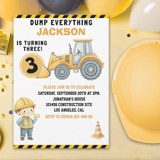 DUMP EVERYTHING – Construction Truck 3rd Birthday  Einladung (Von Creator hochgeladen)