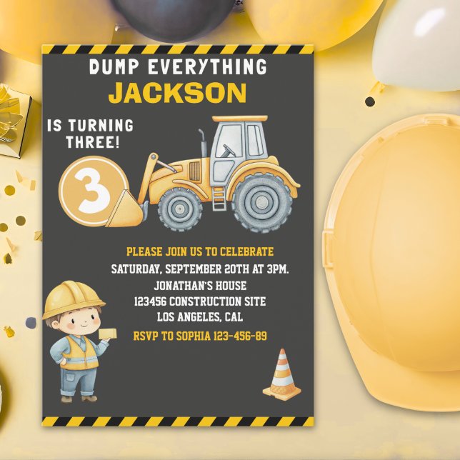 DUMP EVERYTHING – Construction Truck 3rd Birthday  Einladung (Von Creator hochgeladen)