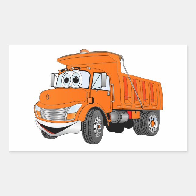 Dump Truck 2 Axel Orange Cartoon Rechteckiger Aufkleber (Vorderseite)