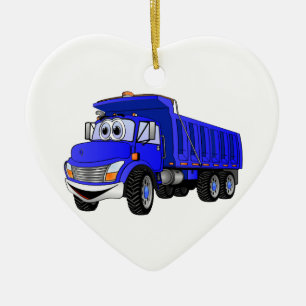 Dump Truck 3 Axel Blue Cartoon Keramik Ornament