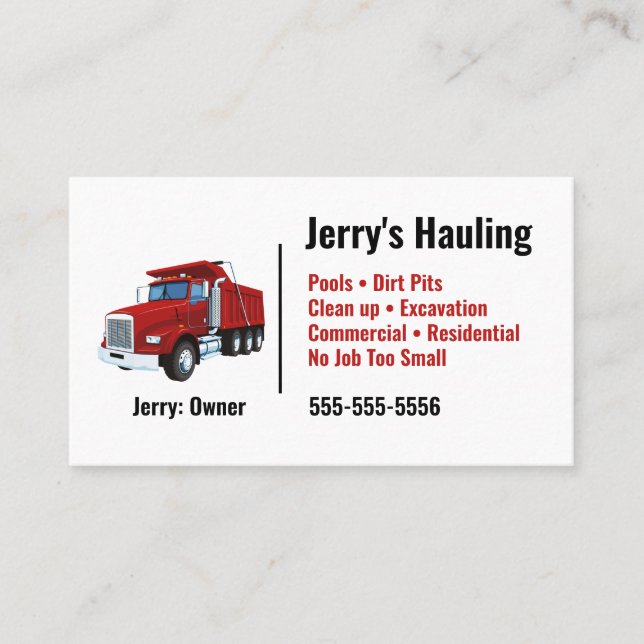 Dump Truck Business Card Visitenkarte (Vorderseite)