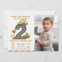Dump Truck Construction 2nd Birthday Photo Einladung