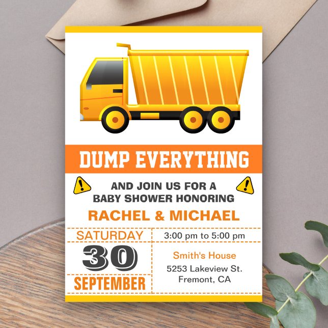 Dump Truck Construction Baby Dusche Einladung (Von Creator hochgeladen)